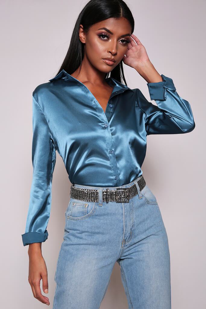 teal satin top