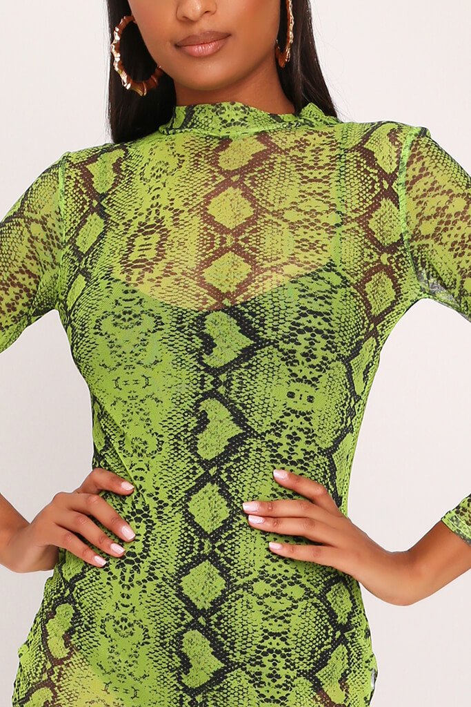 neon green snake print dress