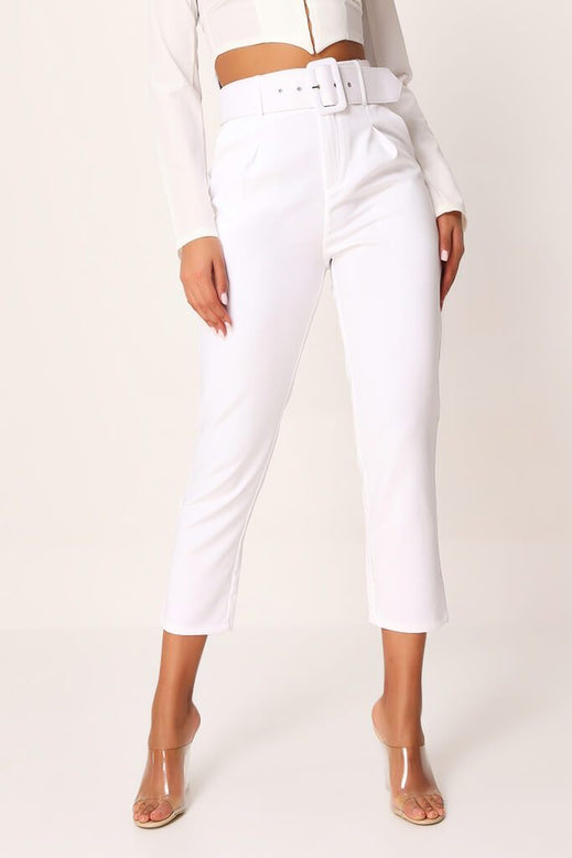 White Belted Cigarette Trousers | Trousers | Straight | I SAW IT FIRST