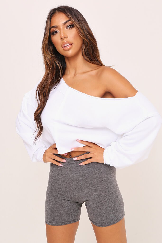 off shoulder white sweatshirt