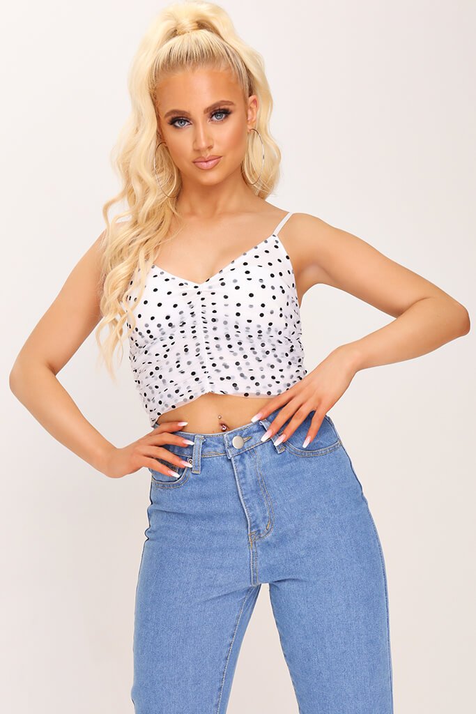 White Polka Dot Mesh Cami Crop Top | Tops | Camisole | I SAW IT FIRST