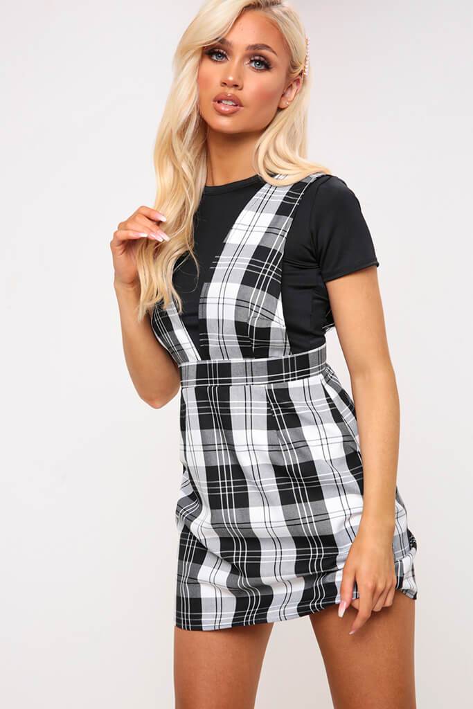 black and white checked pinafore dress