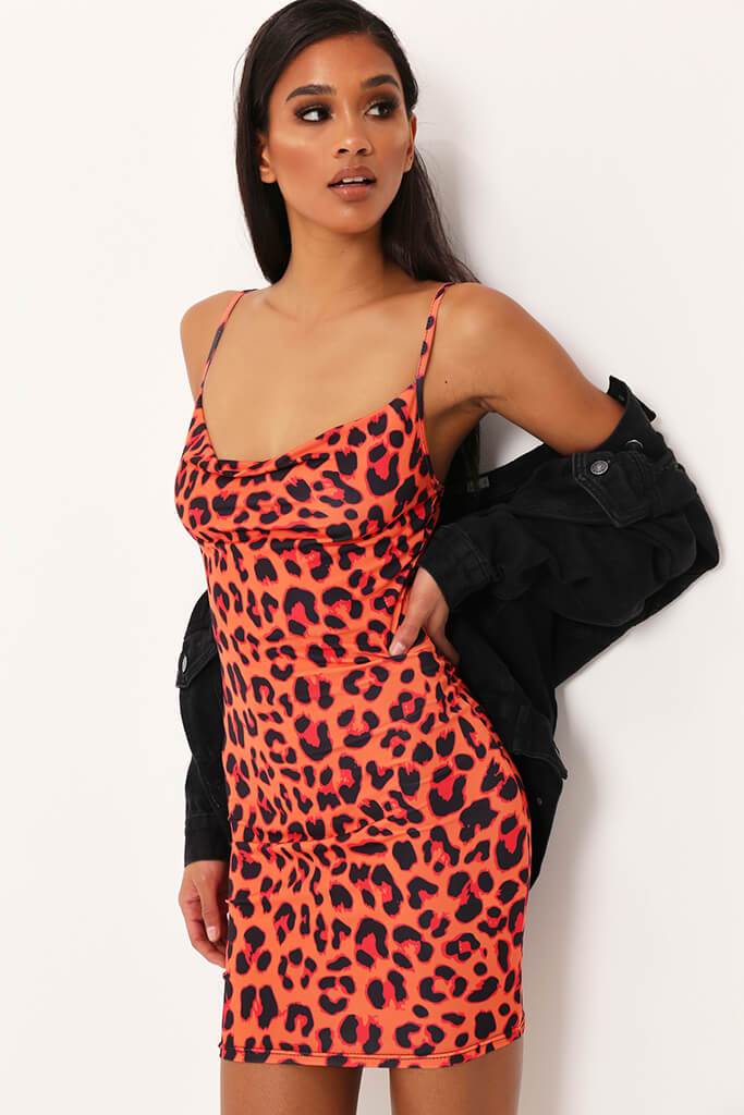 orange and black leopard print dress