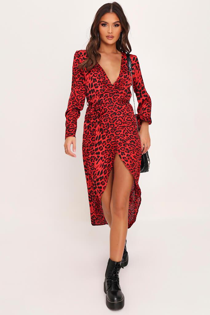 long sleeve leopard print wrap dress