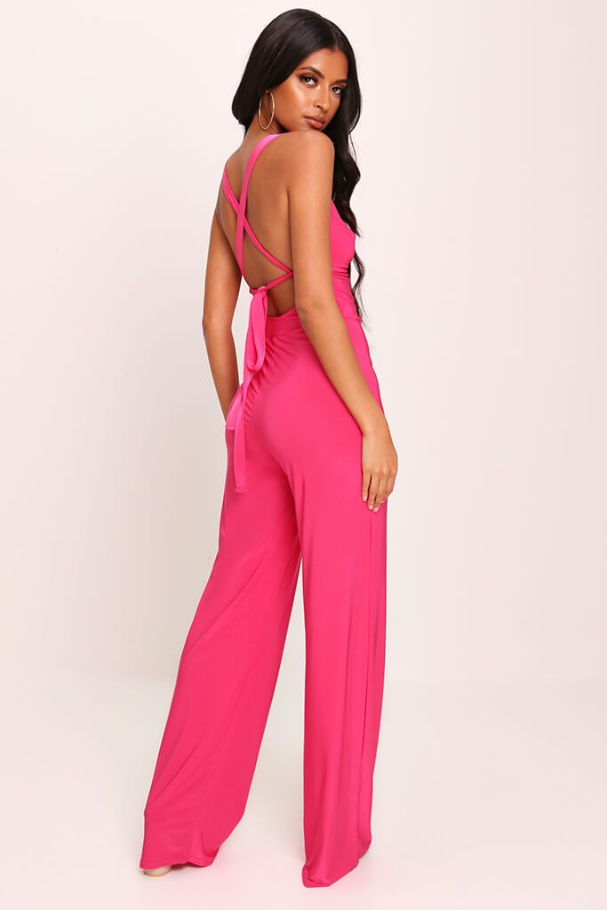 Fuchsia Cowl Neck Tie Back Jumpsuit | Jumpsuit | I SAW IT FIRST