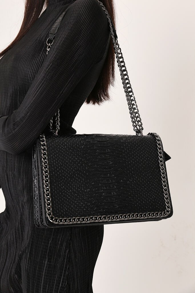 black cross body bag with chain