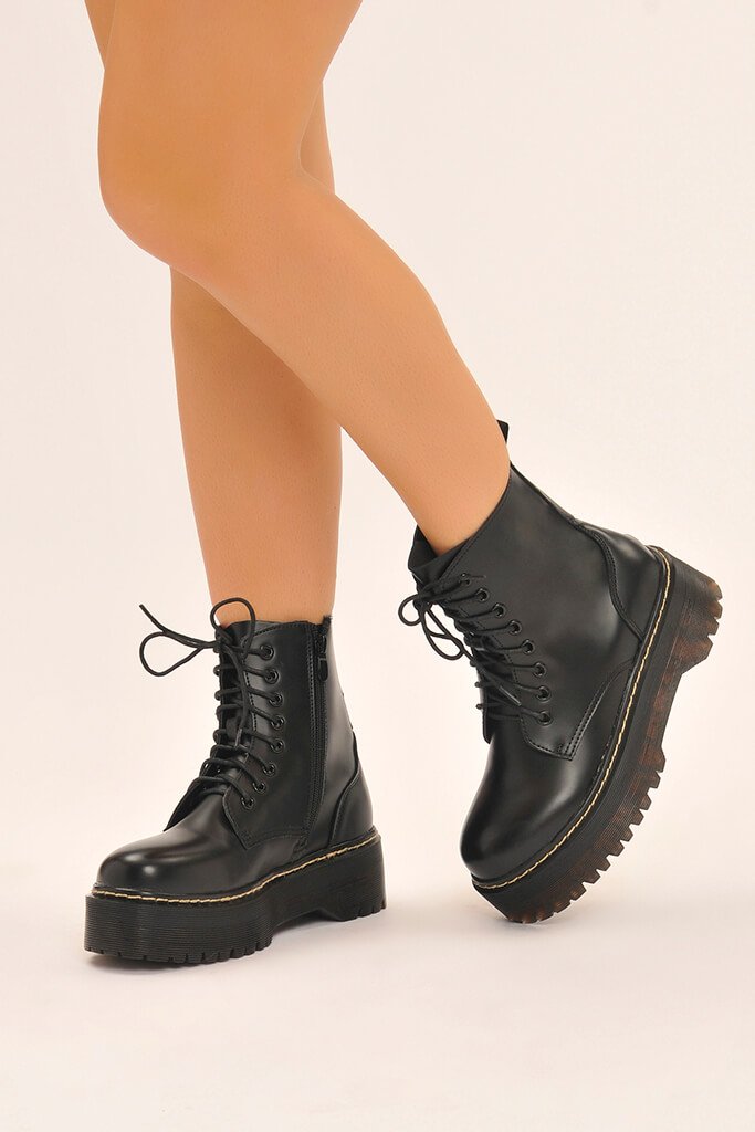 black lace up boots