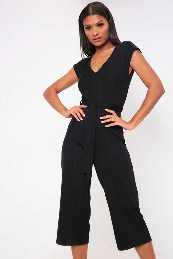 black ribbed wide leg jumpsuit