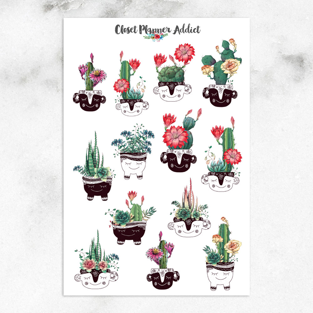 Succulents & Cacti Planner Sticker Sheets - Chocolate Musings