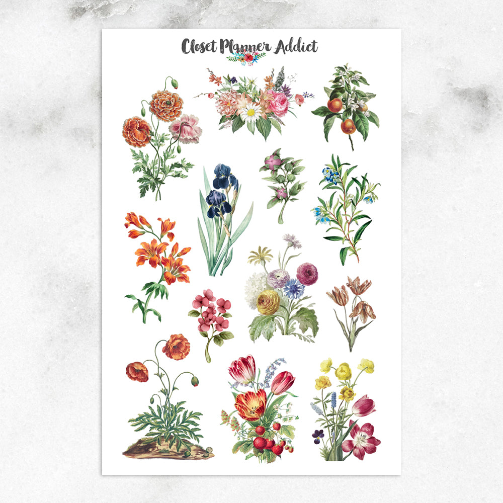 Wild Flowers Planner Stickers Floral Stickers Floral Bouquets Stickers  S-636 