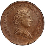 1835 Sweden 2/3 Skilling Copper Coin - NGC AU 58 BN - KM# 641