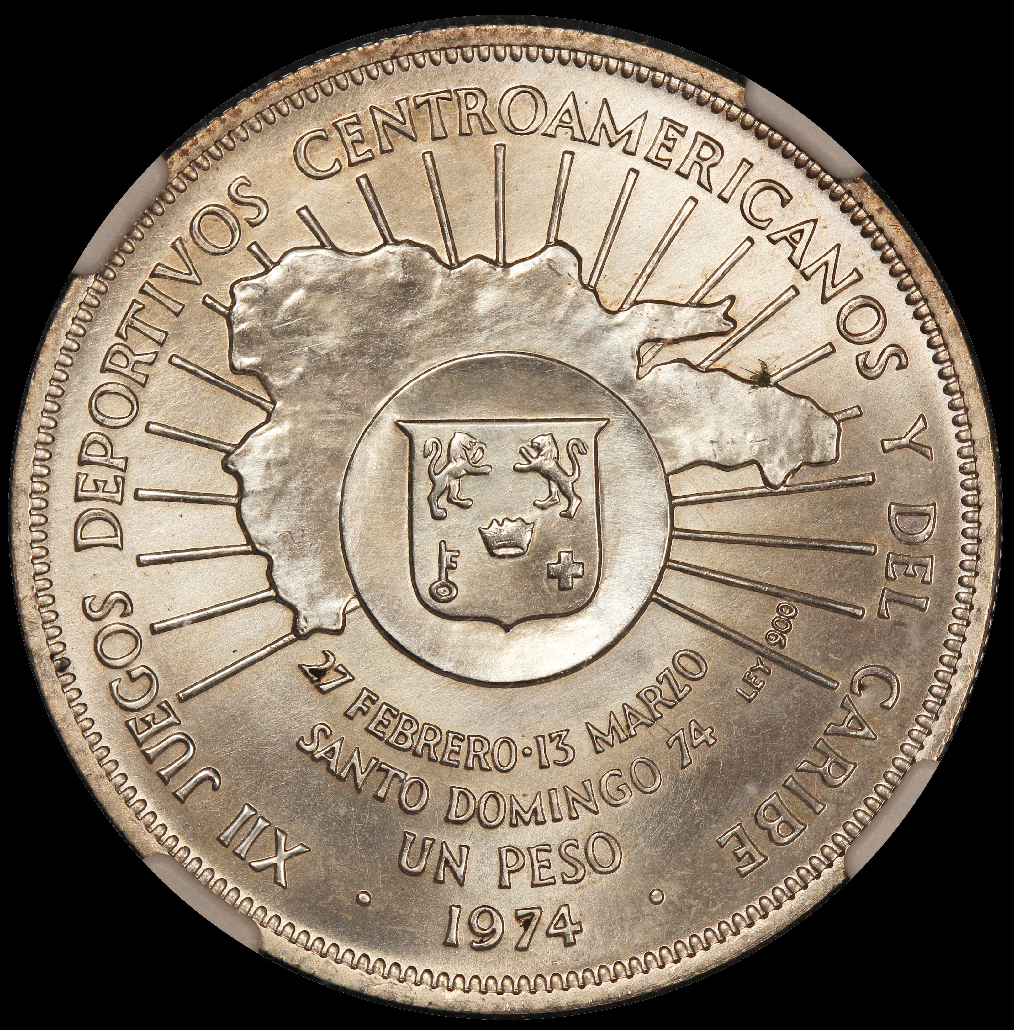 1974 Dominican Republic Central American Games One Peso Silver