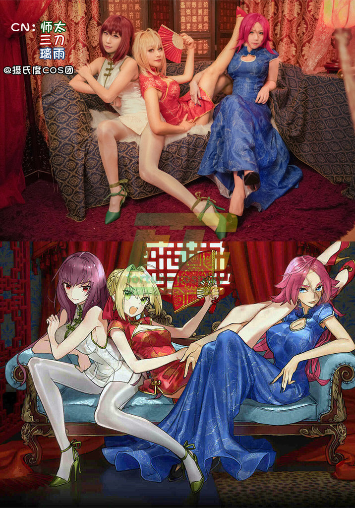 fgo fate grand order fate extella link scathach nero francis drake che fortunecosplay fgo fate grand order fate extella link scathach nero francis drake cheongsam dress uniform outfit