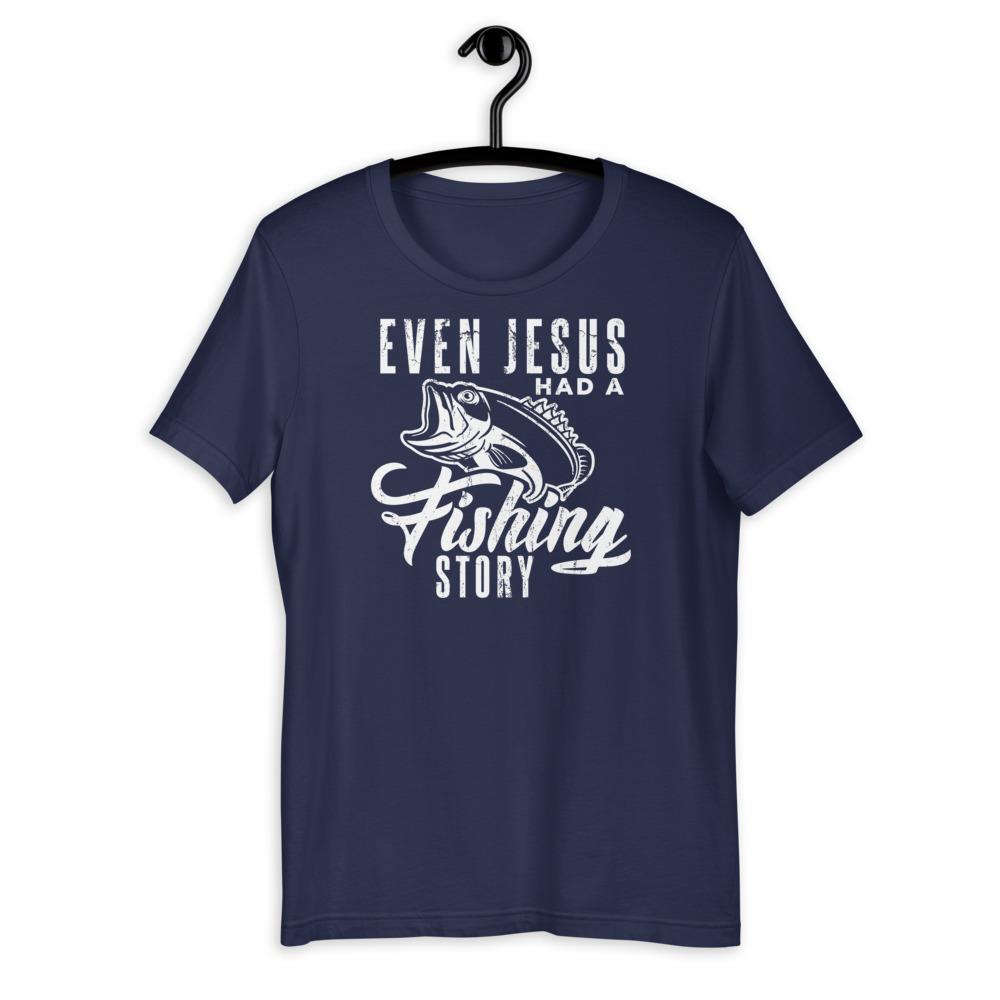 Even Jesus Had a Fishing Story T-Shirt Green Blob Outdoors Navy XS 