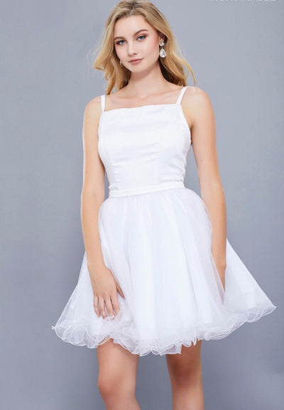 short white dress with tulle skirt