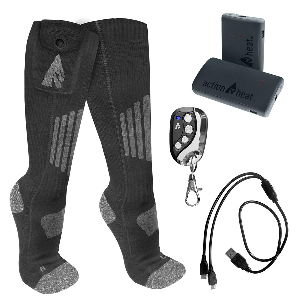 ActionHeat 3.7V Cotton Rechargeable Heated Socks 2.0 with Remote - Full Set
