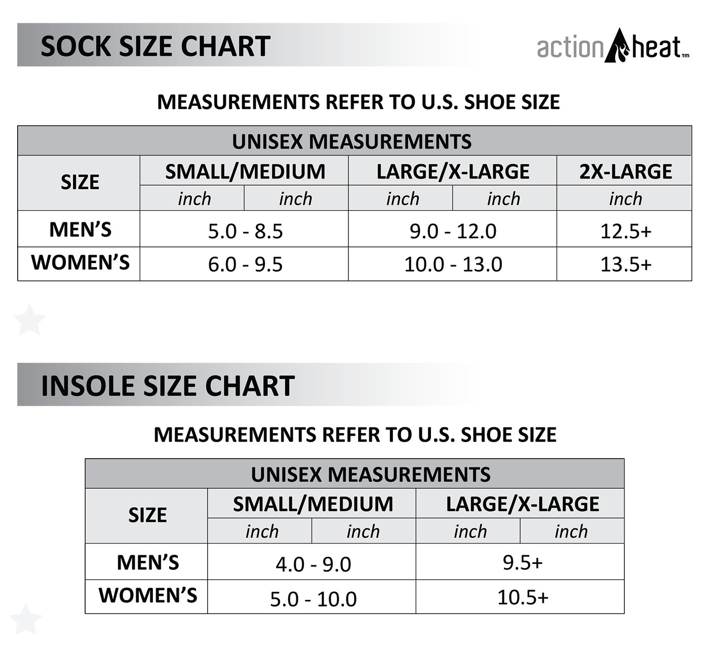 ActionHeat Size Charts – ActionHeat Heated Apparel
