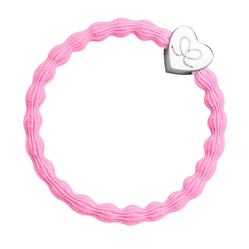 Bangle Band, Silver Heart, Neon Pink