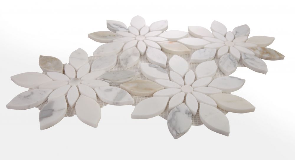 White and Gold Flower Mosaic Tiles – Articture