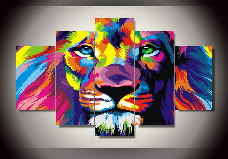 lion canvas abstract decor painting colorful modern artwork tiger african rainbow piece poster pieces animal prints animals king paintings frame