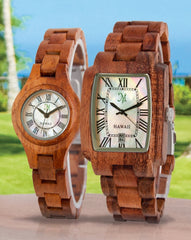 One of the most asked questions about wood watches is whether they are water proof.  Frankly, no watch made with wood components is completely waterproof.  Wood is an organic medium that reacts to water.  Wood watches do not have an acrylic or resin coating which could prevent the wood from reacting to water.  The links and casework of wood watches are simply rubbed with oil to bring out the natural luster of the wood.  This oil finish does not seal the wood and does not make it waterproof.  Hence, you should not wear your wood watch when you go swimming or surfing.  You should not wear your wood watch when you take a bath or shower.  You should not wear your wood watch in a steam room.  You should not let your wood watch go through a washing machine cycle.  That being said, most wood watches are likely to be water resistant.  That means water splashed onto the watch will not likely cause any problems.  Hence, if you are caught in a sudden rain or if you splash water on the wood watch when you are washing your hands, there’s no need to worry.  For several years now, wood watches have become very fashionable.  Wood watches are a sign of one’s support of sustainability because most wood watches are made from sustainable woods like sandalwood and rosewood.  The carbon impact of creating a wood watches has no detrimental effect on the environment, compared to watches made with metal or plastic bands which utilize archaic fossil fuels and degrade the land.  Frankly, if you’re going to buy a wood watch, don’t settle for a metal watch with wood veneer glued to the surface.  These cheap metal watches are made in Eastern factories that are not committed to sustainability.  Today, high-end wood companies like Martin & MacArthur in Hawaii take sustainability very seriously.  Martin & MacArthur produces the only wood watches made from solid Koa wood.  Koa wood is the beautiful wood that grows only in Hawaii.  Koa was used by the early Hawaiians to create canoes and weapons.  Eventually, Koa wood became highly revered as the wood of the Hawaiian monarchs.  Martin & MacArthur uses Koa wood from dead and fallen trees to make its Koa wood watches.  More importantly, the Company is a leader in reforesting Koa in Hawaii.  Its efforts have led to over 25,000 new Koa trees being planted in the last five years.  Wood watches are now available in all sizes and styles.  There are self-winding, automatic wood watches which boast of 21-jewel precision accuracy.  There are Moon Phase wood watches which show the phases of the moon on the face of the watch.  And there are wood watches with radiant mother-of-pearl faces.  Regardless of what style of wood watch you wear, be sure to wear it proudly and stay out of the water while wearing it.  ###  Written by Michael Tam, a writer in Hawaii who grows his own fruits and vegetables and wears a wood watch every day.