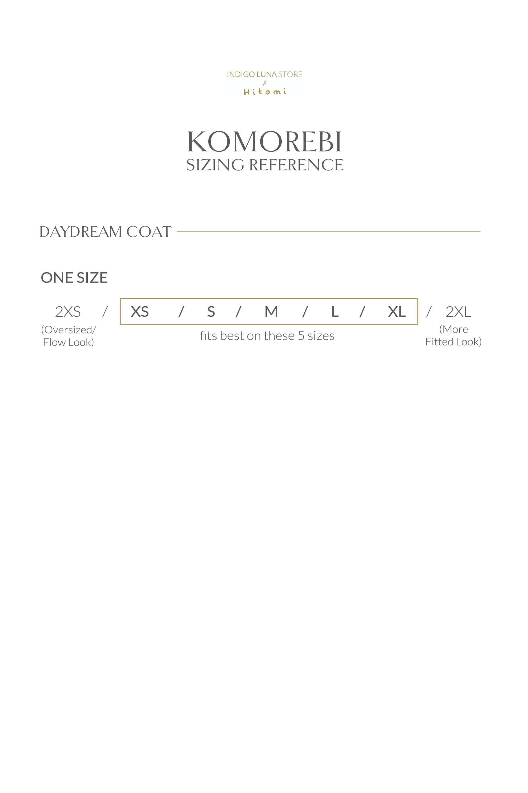 Daydream Coat Sizing Reference