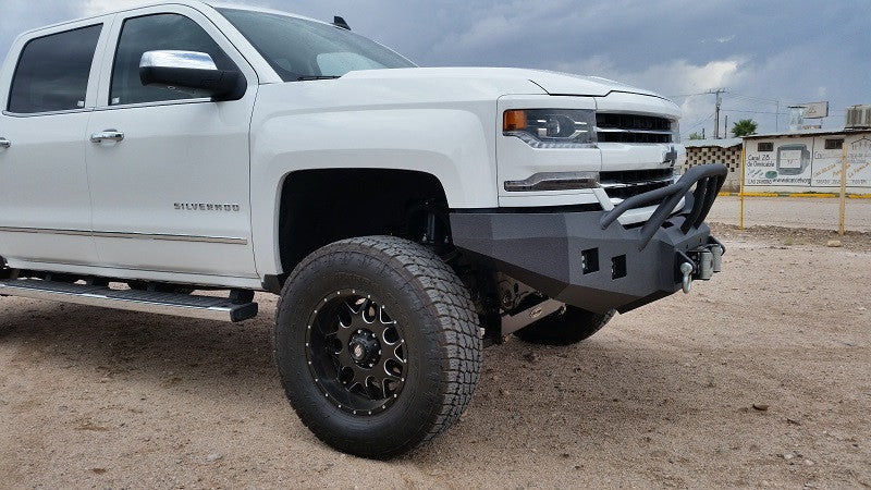 2016-2018 Chevrolet 1500 Front Base Bumper With Sensor Holes - Iron Bull Bumpers - FRONT IRON BUMPER - Metal bumper for heavy duty trucks Perfect for CITY/OFF-ROAD applications with Light Buckets and Winch Mount included