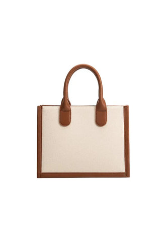 CREAM AND BROWN CANVAS SQUARE BAG