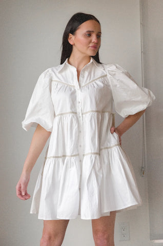white puff sleeve mini dress