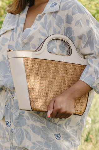 IVORY WOVEN WICKER TOTE