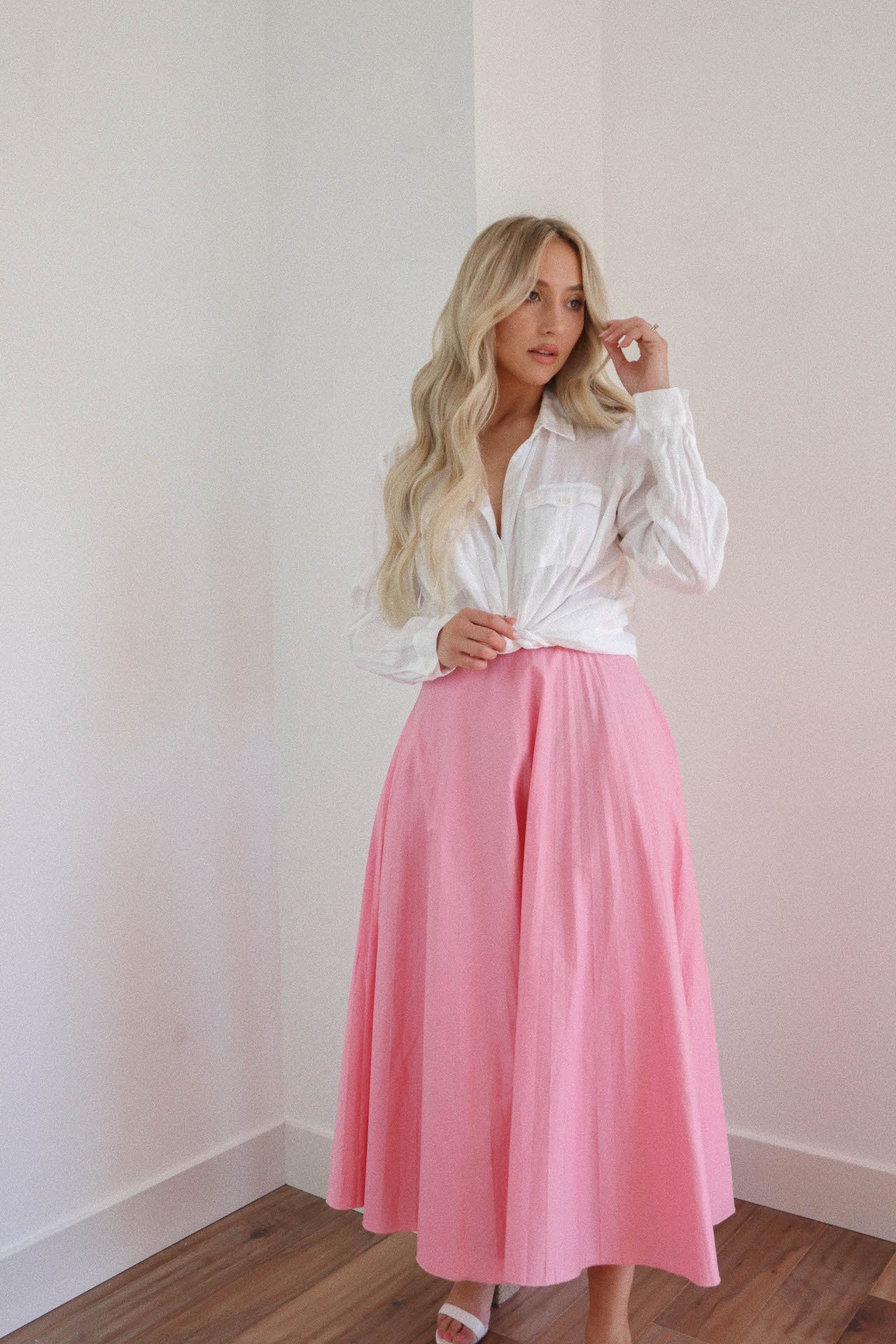 Bubblegum Pink Pleated Midi Skirt – TINK & POSH