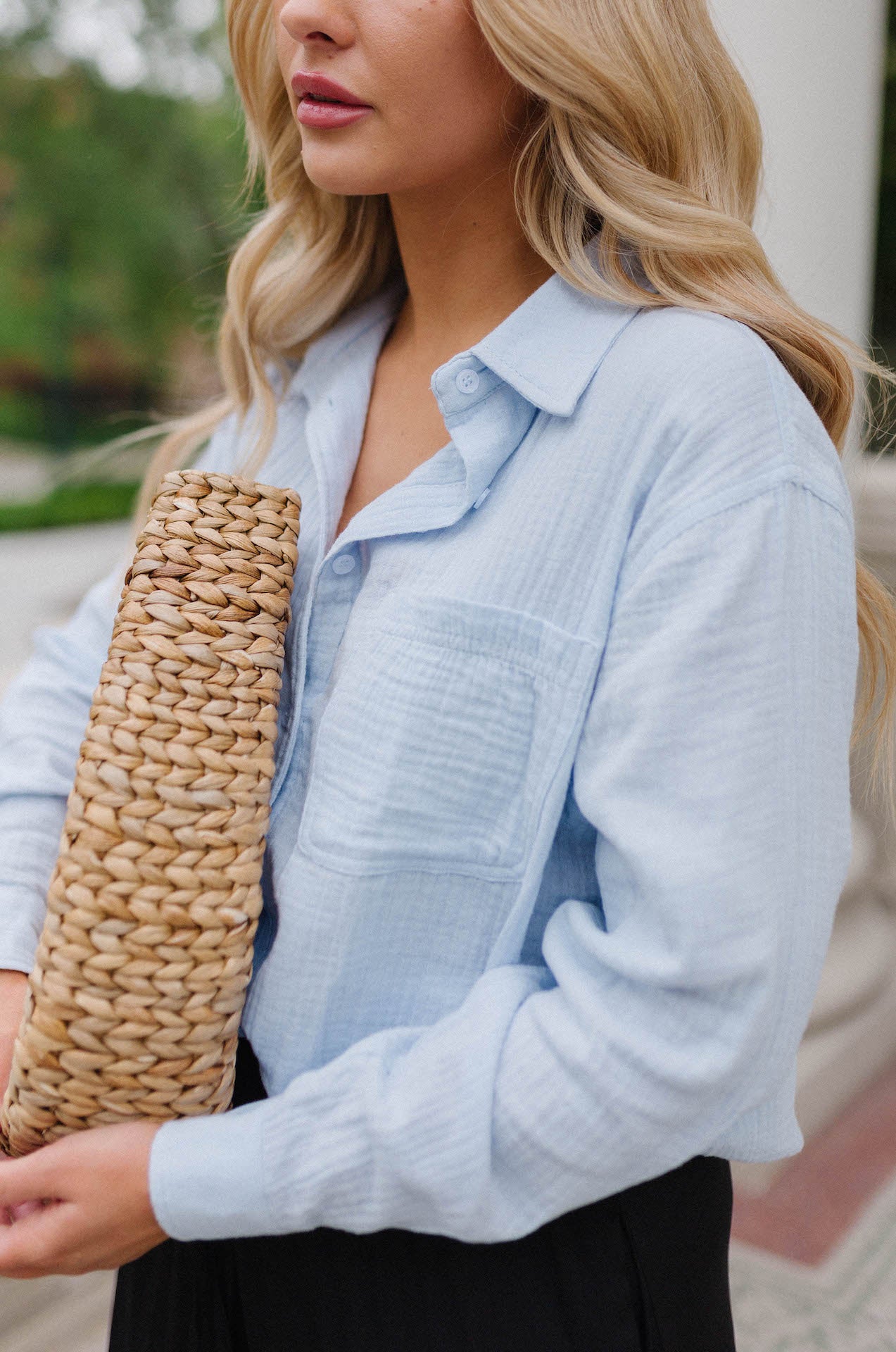 Washed Gauze Eyelet Button Down Shirt - Nude - LUXXE Boutique