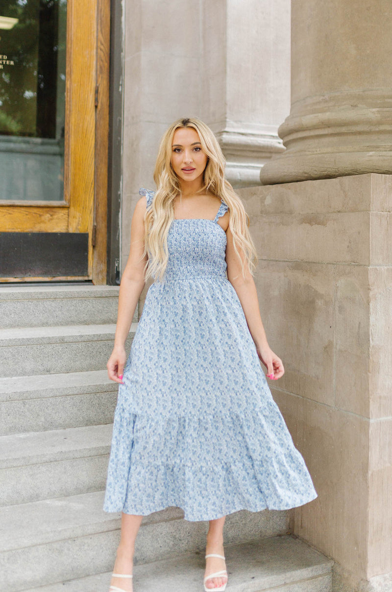 sky blue floral dress