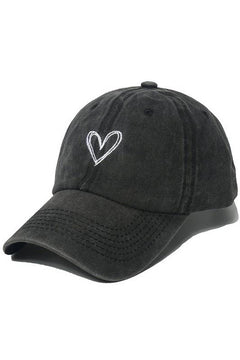 Heart Baseball Cap in Black- Accessories