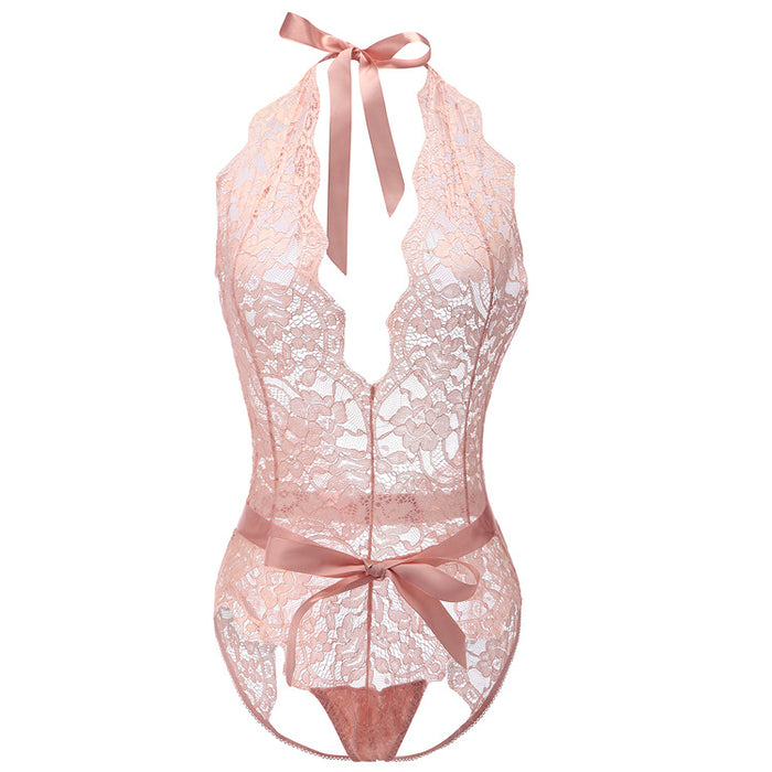 Sultry Plunge See Through Lace All Over Bodysuit — Sofyee