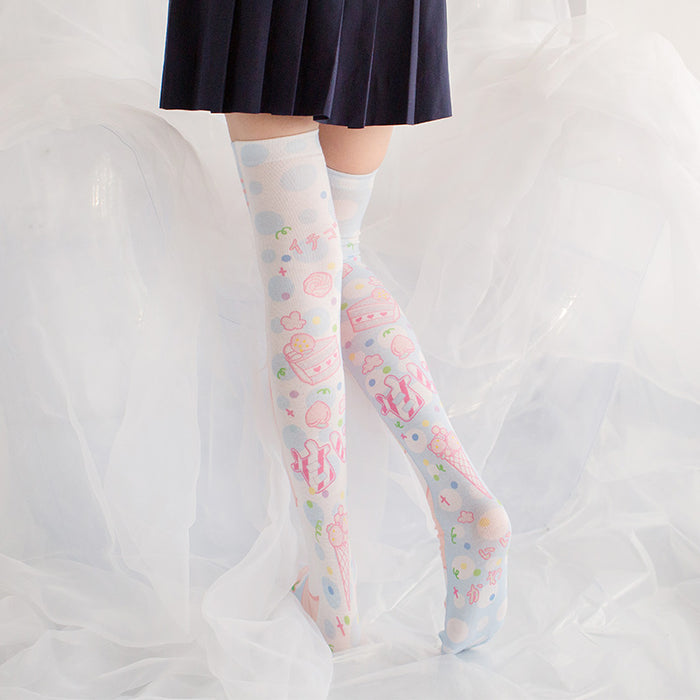 Strawberry Cake Milk Lolita Anime Knee High Long Sock
