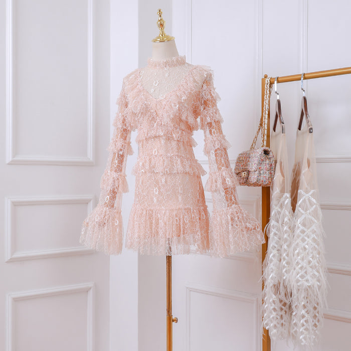 Korean Fairy Pink Petite Girl Lace Sheer Dress — Sofyee