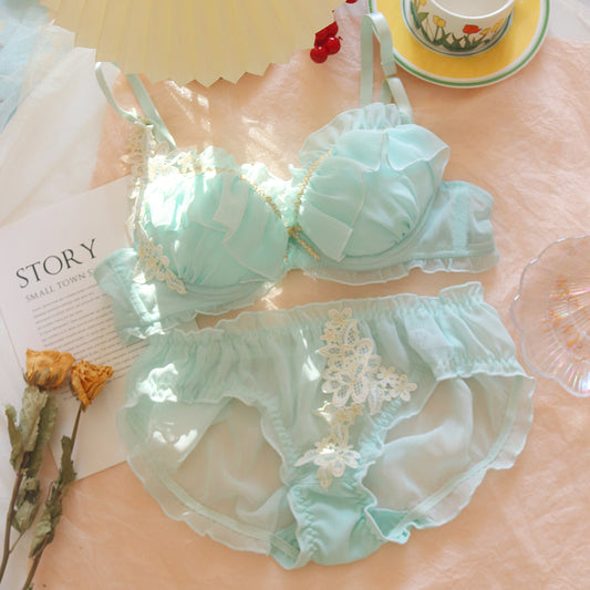 Ruffle Blossom Sweetie Little Flower Bras And Panty Set