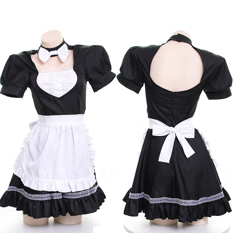 Sexy Kawaii Anime Cute Bow Neck Backless Maid  Dress  
