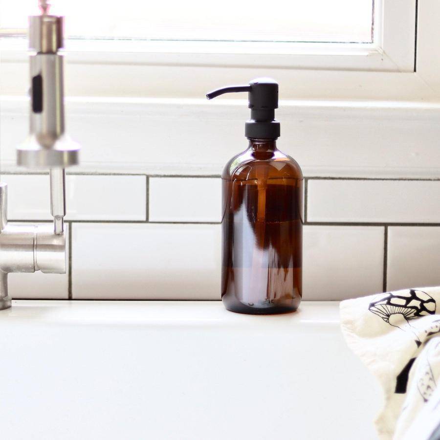 Amber Glass Apothecary Soap Dispenser - 16 oz - Holistic Habitat 