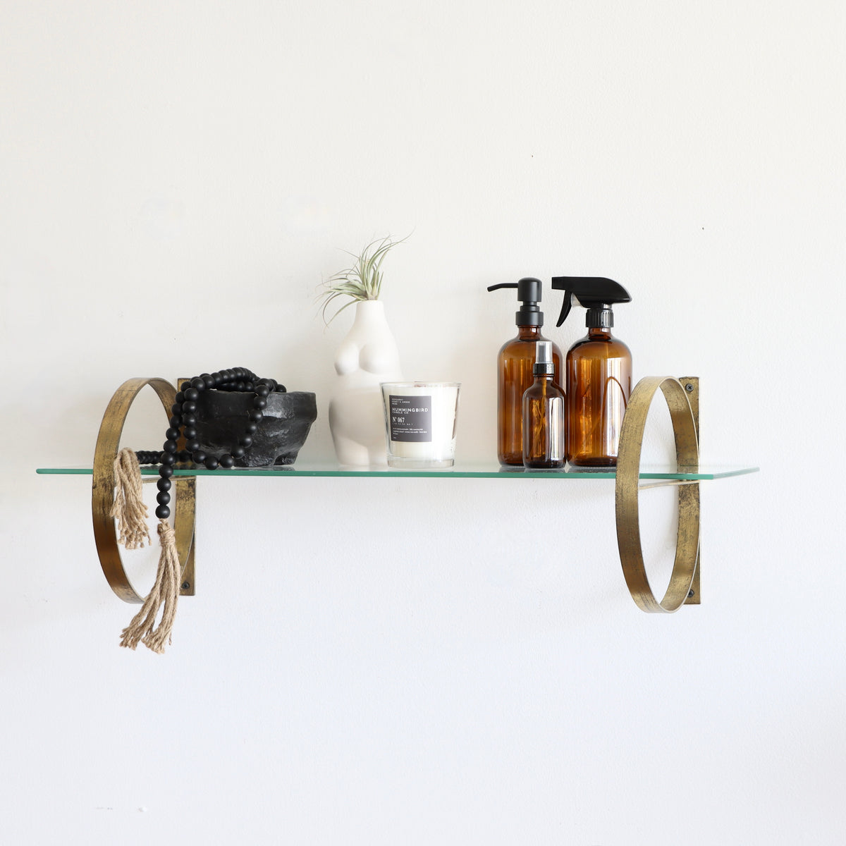 Omega Glass &amp; Antique Brass Finish Shelf - Holistic Habitat 