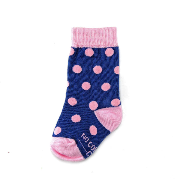 Navy Blue and Pink Polka Dot Toddler Socks | No Cold Feet Co
