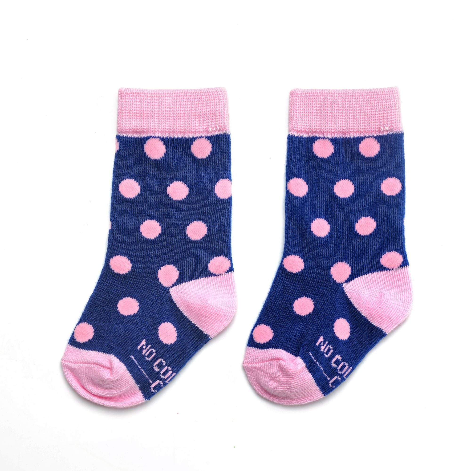 Navy Blue and Pink Polka Dot Toddler Socks | No Cold Feet Co