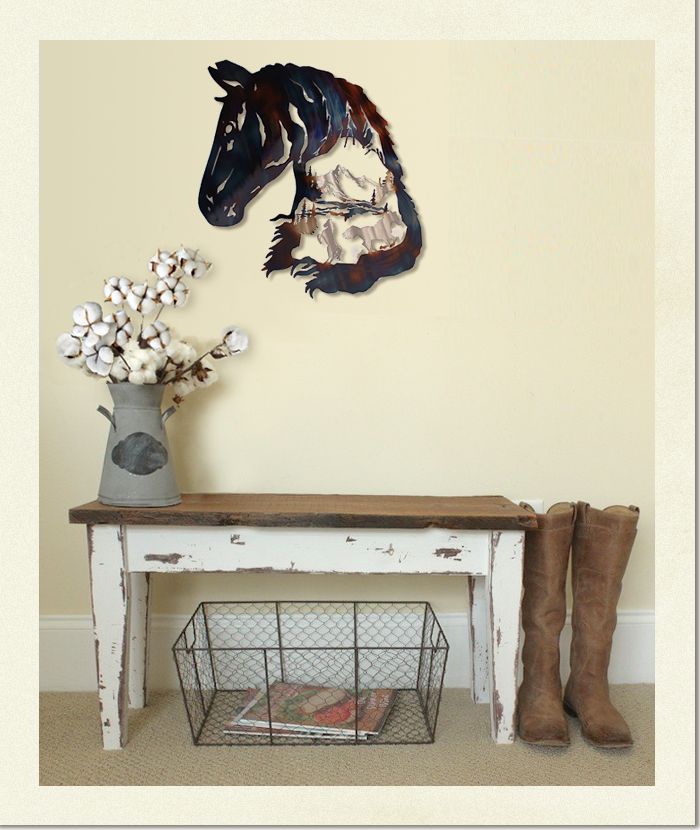 metal horse art on wall image