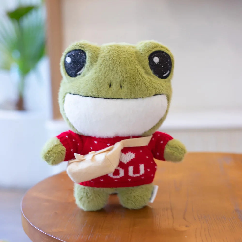 28cm Cute Big Eyes Frog Plush Toy | Stuffed Animal with Soft Sweater | Crossbody Birthday & Christmas Gift