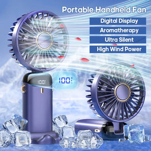 Portable Mini Fan | USB Rechargeable Handheld Foldable Fan | Air Conditioner Small Fan Cooler | With LED Digital Display - ShopOnlyDeal
