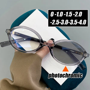 Finished Photochromic Sunglasses with Diopter Fashion Trend Women Men Oval Frame Myopia Glasses Optical Prescription Eyeglasses - ShopOnlyDeal