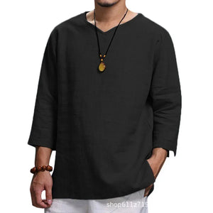 Men's New 3/4 Sleeve Loose Solid Casual Large Pullover Shirt - ShopOnlyDeal - Pullover Shirts For Men