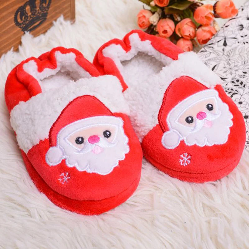 Toddler Girls Slippers for Winter | Baby Boys Plush Warm Loafers | Rubber Sole Santa Claus Home Shoes | House Footwear & Christmas Gifts