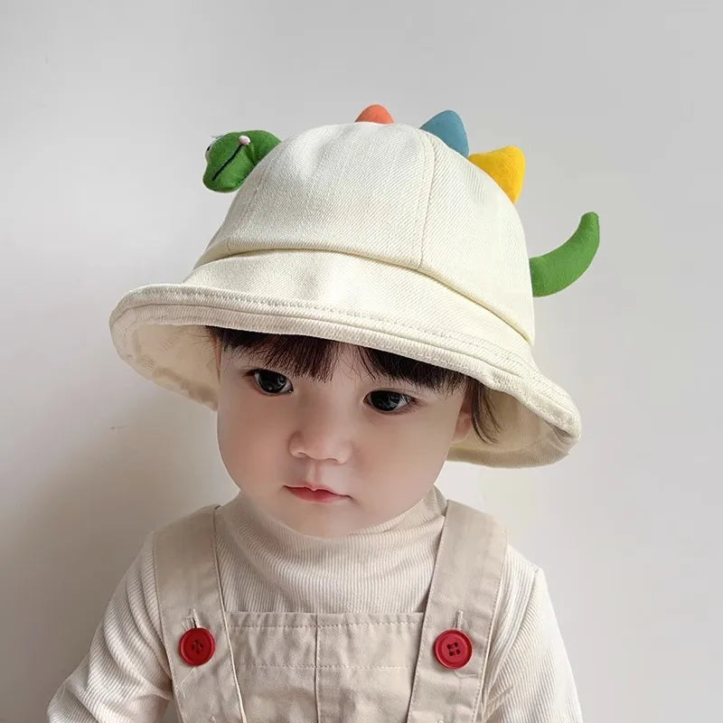 Korean Cute Cartoon Dinosaur Baby Bucket Hat | Children Outdoor Beach Sun Hats | Boys Girls Cotton Kids Fisherman Cap